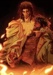 2boys arcane:_league_of_legends arcane_jayce brown_hair closed_eyes erection handjob highres jayce_(league_of_legends) kissing league_of_legends long_sleeves male_focus male_only multiple_boys nipples open_pants pants pectorals penis shirt standing topless_male viktor_(arcane) viktor_(league_of_legends) white_vest yaoi beard bearded dark-skinned_male light-skinned_male dark-skinned_male/light-skinned_male hand_on_penis stroking_penis hairy_penis hairy_body hairy_male hairy_chest arcane_viktor leg_brace sitting desk looking_down mole pants_down arcane black_hair gay gay_male cock cock_worship color colored full_color 2d 2d_(artwork) digital_media_(artwork) digital_drawing_(artwork) male/male male jayvik jeje_(dmmd_jj) big_penis big_cock cum cumming cum_on_body cumshot sucking_nipples nipple_sucking nipple_suck skinny_male robe magevik long_hair long_hair_male fire warm_colors warm_lighting bandage bandages_around_chest bandages nsfw sex