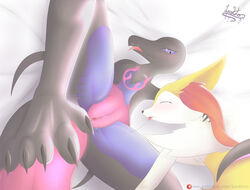 1girls absurd_res ambiguous_gender anthro anus ass bed big_ears big_feet black_skin blue_skin bodily_fluids braixen breasts canine claws dark_skin detailed_background feet female fennec flat_chest fox fur furry half-closed_eyes hi_res interspecies larger_female leokato licking mammal nintendo no_nipples patreon pink_skin pokémon_(species) pokemon pokemon_(species) pokemon_sm pokemon_xy purple_eyes purple_skin pussy pussy_juice red_fur reptile salazzle saliva saliva_string scalie simple_background size_difference spread_pussy spreading string tail text thick_thighs toes tongue tongue_out url video_games watermark wet white_fur wide_hips yellow_fur