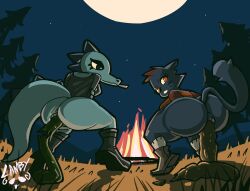 absurd_res alligator alligatorid anthro anus bea_santello boots campfire camping cigarette clothing crocodilian domestic_cat duo feces feces_in_ass feces_pile felid feline felis female footwear forest genitals hi_res mae_borowski mammal night_in_the_woods plant pooping pooping_on_floor pooping_together public_pooping rammylamb reptile scalie shoes smoking smoking_cigarette tree vulva
