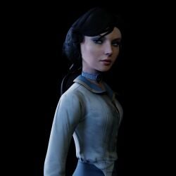 elizabeth_comstock bioshock_infinite bioshock sfw sfw_version fully_clothed female solo solo_female blue_eyes brunette brown_hair makeup tied_hair hourglass_figure neck_accessory choker simple_background dark_background collar skirt shirt torn_clothes clothing fanart ponytail standing 2026 hi_res blender blender_(software) blender_cycles digital_art digital_media_(artwork) eyelashes looking_at_camera looking_at_viewer