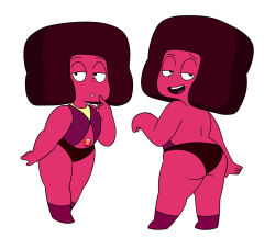 navy_(steven_universe) steven_universe cartoon_network gem_(species) gemstone ruby_(gem) underwear panties ass shortstack butt clothed clothed_female white_background simple_background alien alien_girl afro red_body red_skin looking_at_viewer