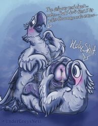 anthro avian balls beak big_balls big_penis biped bird blu_(rio) blue_background blue_body blue_sky_studios blush bodily_fluids canon_couple claws dated defloration dialogue digital_drawing_(artwork) digital_media_(artwork) dripping duo english_text eyelashes feather_hands feathered_wings feathers feet female fluffy_balls foreskin genital_fluids genitals head_feathers hi_res holding_penis huge_balls huge_penis humanoid_genitalia humanoid_penis hyper hyper_balls hyper_genitalia hyper_penis jewel_(rio) leaking_precum looking_at_genitalia looking_at_penis looking_away lying macaw male male/female monochrome musk musk_cloud musky_penis neck_tuft neotropical_parrot nervous on_back parrot penis penis_on_belly penis_on_chest precum precum_drip precum_on_chest rio_(series) signature simple_background spix's_macaw standing staring_at_penis surprised sweat sweaty_balls sweaty_cock sweaty_genitalia tail tail_feathers talons text toe_claws toes true_parrot tuft undergreysnest vein veiny_penis watermark wings y-dactyl