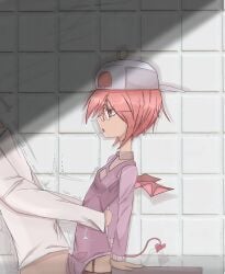 1boy 1girl 1girls 4k artgirlz bat_wings cap clothed_male_clothed_female cock_hidden covered_cock_in_clothed demon_tail female gacha gacha_club gacha_heat gacha_life gacha_life_2 hand_on_furniture hand_on_table high_resolution highlights highres ibispaint_(artwork) ibispaintx male male_pantless man manga_effects no_pants oc purple_clothing reverse_cap shaded small_bulge socks standing standing_missionary standing_sex tiktok tiktok_oc tomixity unknown_male white_background white_tiles women