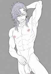1boy 1male ai_generated bara big_penis bottom_pov civitai enticing gay gay_male illustrious_(stable_diffusion) implied_sex male male_focus male_only male_prey nude queer stable_diffusion sweat sweating tied_up tokyo_revengers yaoi black_and_white showing_off jerking jerkingoff one_arm_up arms_behind_head smirking_at_viewer smirking smirk tongue_out mitsuya_takashi takashi_mitsuya
