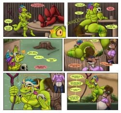 absurd_res anthro anus armor balls bottomwear butt cake canid canine canis clothing cup_of_tea dessert eating_feces fart feces feces_in_mouth food genitals golf_ball golf_club golfer_(terraria) group hi_res hyper_feces hyper_scat leg_armor living_toilet lizardman loincloth male male/male mammal muscular nipples nude penis scalie scat staff terraria tribal trio witch_doctor_(terraria) wolf wolfgerlion64