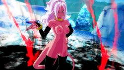 1girls 2010s 3d android_21 aura blue_eyes breasts cutscene dragon_ball dragon_ball_fighterz edit female functionally_nude hoop_earrings humanoid light_persona long_hair majin majin_android_21 mod nude_mod pink_skin pointy_ears screencap tail white_hair