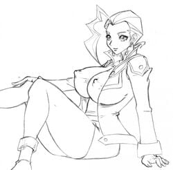 1girls big_breasts boots breasts busty female fonda_fontaine huge_breasts large_breasts miniskirt monochrome nipple_bulge sketch smile thick thick_legs thick_thighs voluptuous yu-gi-oh! yu-gi-oh!_gx zahkey