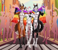 101_dalmatian_street 101_dalmatians aged_up anthro balls bros_being_bros canid canine canis casual_nudity collar collar_only dal101strefan dalmatian disney domestic_dog dylan_(101_dalmatians) exhibitionism fergus_(101_dalmatians) flaccid flag flag_(object) foreskin fox fur genitals gloves_(marking) group hansel_(101_dalmatians) hi_res humanoid_genitalia humanoid_penis husky leg_markings lgbt_pride lgbt_pride_month male male/male mammal markings multicolored_body multicolored_fur nordic_sled_dog nude orange_body penis pride_colors public public_nudity rainbow_flag rainbow_pride_flag rainbow_symbol shy silhouette socks_(marking) spitz street trio