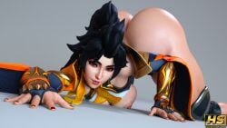 1girls 3d_(artwork) 3d_model 3d_render anran areolae asian asian_female ass big_ass black_hair blizzard_entertainment chinese chinese_female clothed clothed_female dark_hair female female_only hagiwara_studio heroine human human_only legs light-skinned_female light_skin looking_at_viewer nipples overwatch ponytail posing red_eyes smile smiling_at_viewer solo solo_female studio tagme