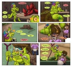 absurd_res anthro anus armor balls belly bone bottomwear butt cake canid canine canis clothing cup_of_tea dessert eating_feces fart feces feces_in_mouth food genitals golf_ball golf_club golfer_(terraria) group hi_res hyper hyper_fart leg_armor lizardman loincloth male male/male mammal muscular nipples nude penis plant scalie skull staff terraria tree tree_stump trio witch_doctor_(terraria) wolf wolfgerlion64