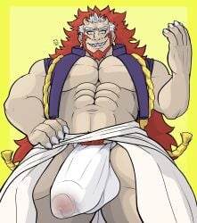 balls bara baraboy beard bulge facial_hair flaccid fundoshi horns long_hair male male_only muscles muscular penis red_hair right_(yomi_no_tsugai) solo solo_male yomi_no_tsugai