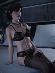 1girls 3d 3d_(artwork) 3d_model athletic athletic_body athletic_female bed bedroom bioware black_lingerie black_stockings commander_shepard electronic_arts femshep freckles freckles_on_face hand_on_leg interior interior_background interior_scene interior_view mass_effect mass_effect_(series) mass_effect_2 mass_effect_3 medium_breasts missally necklace photo photo_(object) pillow red_hair redhair redhead redhead_female redheaded_female seductive seductive_gaze seductive_look sitting sitting_on_bed slim slim_female slim_girl tali'zorah_nar_rayya white_bed_sheet white_pillow