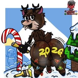 99_nights_in_the_forest anus balls big_butt black_nose blush bodily_fluids bodypaint bracelet brown_body brown_ears brown_fur brown_legs brush butt candy candy_cane christmas christmas_decorations christmas_lights deer deer_(99_nights_in_the_forest) dessert dragonrivas01 eyeshadow femboy flashing food fur genital_fluids genitals glistening glistening_butt holidays hooves huge_thighs jewelry light looking_at_viewer looking_back makeup male mammal merry_christmas motion_lines new_year_2026 open_mouth open_smile paint paintbrush painted_butt penis plant rear_view roblox roblox_game shadow shaking_butt simple_background smile snow snowman solo standing steam sticker stickers_on_object sweat thick_thighs tree venezuela watermark