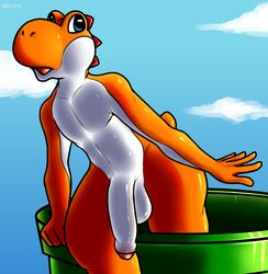 2019 anthro balls digital_media_(artwork) erection hi_res humanoid_penis male male_only mario_(series) nintendo nude open_mouth orange_yoshi penis reptile scalie secrets-from-dark solo super_mario_bros. thick_thighs video_games wide_hips yoshi