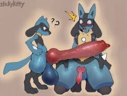 2boys anthro balls blush canine_penis confused digital_drawing_(artwork) digital_media_(artwork) digitigrade femboy flushed gay huge_balls huge_cock huge_penis hyper hyper_balls hyper_penis kneeling knot looking_down lucario male male/male open_mouth penis penis_envy pokemon pokemon_(species) pokemon_dppt presenting_penis question_mark riolu shocked shocked_expression size_difference small_but_hung small_dom_big_sub small_penis standing stickykitty sweat sweaty sweaty_balls sweaty_genitalia sweaty_penis teeth thick_thighs thigh_grab veiny_penis wide_eyed yaoi