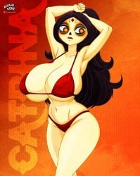 1girls 2024 alvarikokearte big_breasts bikini bikini_bottom bikini_top black_hair breasts female la_muerte long_hair milf red_bikini solo solo_female the_book_of_life