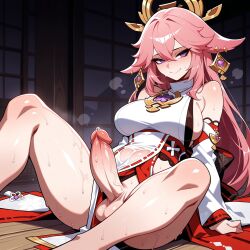 yae miko from genshin impact by lunaart