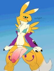 absurd_res anthro balls bandai_namco big_balls big_penis bikini bikini_aside clothed clothing clothing_aside clothing_pull crossdressing digimon digimon_(species) ediblecrustables erection femboy genitals hi_res looking_at_viewer male panties panty_pull penis renamon solo swimwear swimwear_aside thick_thighs two-piece_swimsuit underwear underwear_pull yellow_body
