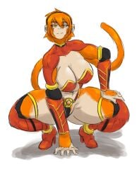 1girls anthro big_breasts breasts crouching female female_only goku_(secret_journey) hxveuseenmypen large_breasts legs_apart monkey monkey_girl monkey_tail monster_girl secret_journey squatting