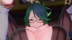 1futa 1girls 3d animated big_breasts big_penis breasts cum female_only full-package_futanari futa_on_female genshin_impact glasses green_hair infected_heart light-skinned_female light-skinned_futanari long_video longer_than_2_minutes lumine_(genshin_impact) mating_press sound stockings tagme testicles video voice_acted xianyun_(genshin_impact)