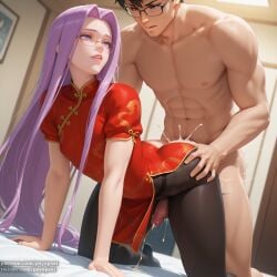 2boys ai_generated anal anal_sex anal_sex artist_name ass ass ass_focus booty bubble_butt china_dress colored curvy digital_media_(artwork) fate_(series) from_behind front_view gay medusa_(fate) multiple_males pantyhose penetration psyopsai purple_hair rule_63 rule_63 sex solo_focus uncensored watermark yaoi