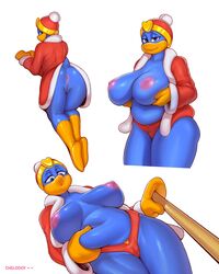 1girls absurd_res anthro anus areolae ass avian belly bird breasts cameltoe chelodoy cleavage clothed clothing erect_nipples feet female female_only hand_on_breast hand_on_stomach hat headgear headwear hi_res holding_breast huge_breasts king_dedede kirby_(series) looking_at_self looking_at_viewer looking_back nintendo nipples no_bra non-mammal_breasts overweight overweight_female panties penguin pussy robe rule_63 simple_background smile solo video_games walking_stick