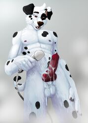 anthro balls bath bathing bodily_fluids canid canine canis cum dalmatian dogbert domestic_dog erection fisis genital_fluids hands-free hi_res knot looking_at_self male male_only mammal masturbation muscular muscular_male nipples orgasm pawpads penis purple_pawpads shower showering smile solo toying_self