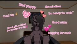 brainwashed femboy hellhound helluva_boss loona_(cryptiacurves) loona_(helluva_boss) mind_break on_bed on_knees sissy tongue_out vrchat waiting