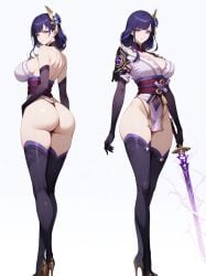 ai_generated bewitching_thighs blue_hair full_body genshin_impact high_heels raiden_shogun shu