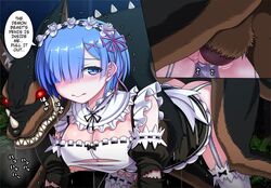 blue_eyes blue_hair blush breasts canine female large_breasts maid maid_headdress nipples no_bra no_panties rape re:zero_kara_hajimeru_isekai_seikatsu rem_(re:zero) thighhighs torn_clothes viscaria zoophilia