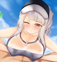 1boy 1girls areolae azur_lane breasts cum cumshot erect_nipples erection female giulio_cesare_(azur_lane) male oyukome paizuri paizuri_under_clothes penis straight