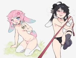 animal_humanoid bulge clothing daisy_(flower) detailed_bulge femboy first_person_view flower heterochromia hi_res humanoid josou_seme lagomorph lagomorph_humanoid leash leash_pull leashed_pov leporid_humanoid male mammal mammal_humanoid nipples panties plant puffy_nipples rabbit_humanoid sheph simple_background submissive submissive_pov underwear white_background