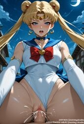 1boy ai_generated bangs bare_shoulders bishoujo_senshi_sailor_moon blonde_hair blue_eyes blue_sailor_collar blush bow breasts choker circlet clothed_sex clothing clothing_aside cloud covered_navel cowgirl_position cowgirl_position crescent crescent_earrings crescent_moon double_bun earrings elbow_gloves female female full_moon genital_fluids gloves hair_bun hair_ornament highleg highleg_leotard jewelry jousneystudio legwear leotard leotard_aside long_hair looking_at_viewer magical_girl male moon nakadashi navel night night_sky nipples on_top open_mouth outdoors penis pov red_bow red_choker sailor_collar sailor_moon sailor_moon_(character) sailor_moon_(series) sailor_senshi_uniform semen sex shiny sky solo_focus spread_legs star_(sky) straddling straight sweat thighs tied_hair tsukino_usagi twintails uncensored usagi_tsukino vagina vaginal_penetration white_gloves white_leotard