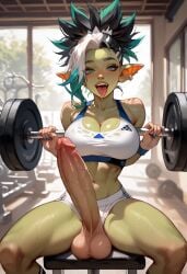 ai_generated blue_hair female goblin green_skin gym