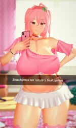 3d big_breasts caption flirting flirting_with_viewer ichiko_tootome koikatsu mirror mirror_selfie mr.k_(artist) original original_character phone pink_eyes pink_hair scantily_clad sexting snapchat snapchat_sexting spidey-dude thighhighs thighs voluptuous voluptuous_female wide_hips