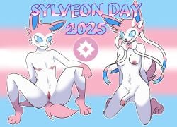 andromorph anthro bodily_fluids breasts cuntboy cybeeyoru duo eeveelution futanari generation_6_pokemon genital_fluids genitals gynomorph hi_res intersex lgbt_pride mastectomy_scar nintendo nude nude_andromorph nude_anthro nude_gynomorph penis pokemon pokemon_(species) precum pride_colors pussy scar sylveon sylveon_day trans_man trans_woman transfem transgender_pride_colors transmasc vaginal_fluids