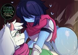 2boys 2femboys anal anal_sex ass big_ass clothed clothing comic deltarune dialogue english_text femboy femboy_on_femboy gay human kris_(deltarune) lordfink male malesub monster monster_on_femboy mostly_clothed ralsei sex tagme