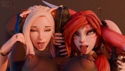 1futa 2girls 3d ahe_gao ahri ass_up blender ear_grab fluffy_ears fox_ears futanari jewelry league_of_legends navel_piercing nipple_piercing nose_piercing precum queen_of_spades self_upload septum_piercing tongue_out tongue_piercing vastaya xayah
