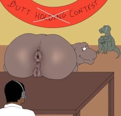 anus ass ass_focus big_ass big_butt butthole crying dinosaur dinosaur_girl lost_media pppotente presenting presenting_ass presenting_hindquarters presenting_pussy pussy reptile showing_ass table tagme