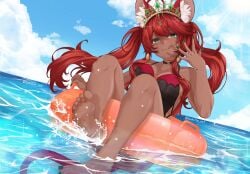 aliciaxlife beach breasts dark-skinned_female dark_skin feet female gold_jewelry green_eyes indie_virtual_youtuber jewelry looking_at_viewer mouse mouse_ears mouse_girl queen rat rat_girl rat_tail red_hair solo solo_female virtual_youtuber vtuber youtuber