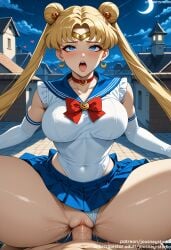 1boy ai_generated bangs bare_shoulders bishoujo_senshi_sailor_moon blonde_hair blue_eyes blue_sailor_collar blue_skirt blush bow breasts brooch choker circlet clothed_sex clothing clothing_aside covered_navel cowgirl_position cowgirl_position crescent crescent_earrings crescent_moon double_bun earrings elbow_gloves erection female female full_moon gloves hair_bun hair_ornament heart heart_choker indoors jewelry jousneystudio large_breasts legwear leotard long_hair looking_at_viewer magical_girl male miniskirt moon navel night night_sky nipples on_top open_mouth outdoors panties_aside pantsu penis pleated_skirt pov red_bow red_choker sailor_collar sailor_moon sailor_moon_(character) sailor_moon_(series) sailor_senshi_uniform saliva school_uniform sex shiny shirt skirt sky smile solo_focus spread_legs star_(sky) starry_sky straddling straight thighs tied_hair tongue tsukino_usagi twintails uncensored underwear underwear_aside uniform usagi_tsukino vagina vaginal_penetration very_long_hair white_gloves white_leotard