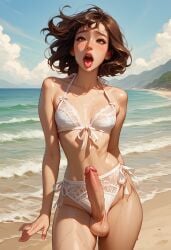 ai_generated beach bikini brown_hair female futa_surprise futanari