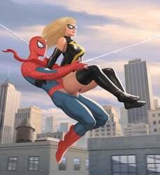 1boy 1boy1girl 1girls blonde_hair building carol_danvers city costume cowgirl_position curvaceous curves curvy female female_on_top hips male marvel marvel_comics ms._marvel ms._marvel_(carol_danvers) outfit peter_parker public public_sex reverse_cowgirl_position sex sky spider-man spider-man_(series) straight straight_hair superhero superheroine thick thick_ass thick_legs thick_thighs thighhighs thighs vagina vaginal_penetration voluptuous watermark web webs wide_hips zilgiki