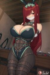 1girls animated belly_button big_breasts bodysuit bondage bound bunny_costume bunny_ears bunny_girl bunnysuit cameltoe cleavage crotch_rope defeated_heroine drool erza_scarlet fairy_tail female female_only femsub fully_clothed gag gagged heroine_in_trouble hi_res hourglass_figure huge_breasts long_hair otm_gag pantyhose plusout red_hair rope rope_between_breasts rope_bondage rope_harness skindentation tied_to_pole tight_clothing