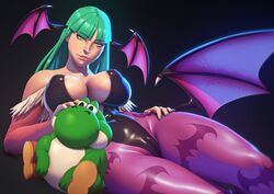 1boy 1girls 2019 2d adult adult_female areolae bare_shoulders big_breasts black_background breasts cameltoe capcom child_bearing_hips cleavage clothed_female clothing crossover dark_background darkstalkers demon demon_girl fair-skinned_female fair_skin fat_yoshi female female_only green_eyes green_hair head_tilt head_wings huge_breasts john_doe large_breasts leotard light-skinned_female light_skin long_hair looking_at_viewer mario_(series) meme morrigan_aensland nintendo nipples_visible_through_clothing no_sex scottish_female solo solo_female straight_hair succubus super_mario_rpg thick_thighs thighs tilted_head wings yoshi