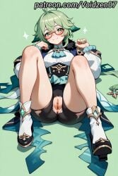 1female 1girls ai_generated anus ass asshole big_ass big_butt clothed clothed/nude female genshin_impact girl girly glasses green_background green_eyes green_hair half-dressed half_naked innie_pussy laying laying_down laying_on_back laying_on_bed laying_on_floor laying_on_ground legs legs_open legs_spread looking_at_viewer lying nails no_panties no_underwear pov pussy spread_legs spreading sucrose_(genshin_impact) thick_thighs tight_clothes tight_clothing tight_fit tight_pants tight_pussy voidzen white_clothing white_shirt