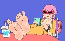 1girls backpack barefoot bracelet bracelets cellphone clothed compysteps cup earrings eyewear feet feet_on_table feet_up female female_only foot_fetish foot_focus frown koopa_shell nintendo pink_hair purple_background roy_koopa roynette short_hair simple_background sitting soda soda_cup soles soles_female solo spiked_bracelet spiked_shell sunglasses super_mario_bros. table tinted_eyewear toes triangle_earrings ukinojoe