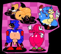 balls big_ass big_thighs fat_ass fat_butt fatal_error flexing_arm flexing_bicep knuckles_the_echidna looking_at_viewer looking_back michael_(needlemouse) miles_prower needlemond small_dick sonic.exe_(series) spreading_ass spreading_cheeks zalgo