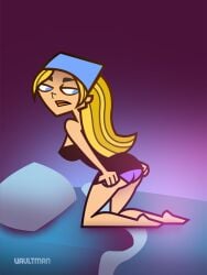 1girls black_dress blonde_hair blue_eyes dress lindsay_(tdi) panties pantyshot solo total_drama_island vaultman