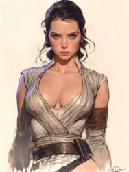 ai_generated breasts british_female daisy_ridley dark_hair disney nhoeskape rey star_wars